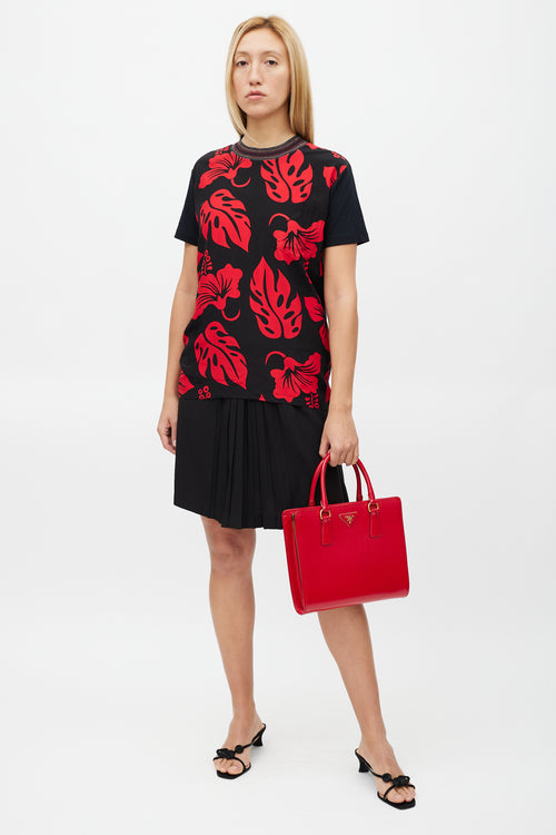 Prada Red & Gold Genti Leather Tote
