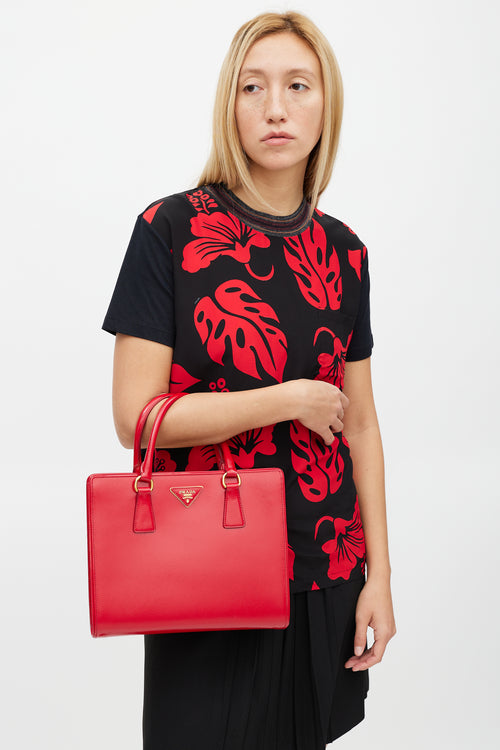 Prada Red & Gold Genti Leather Tote