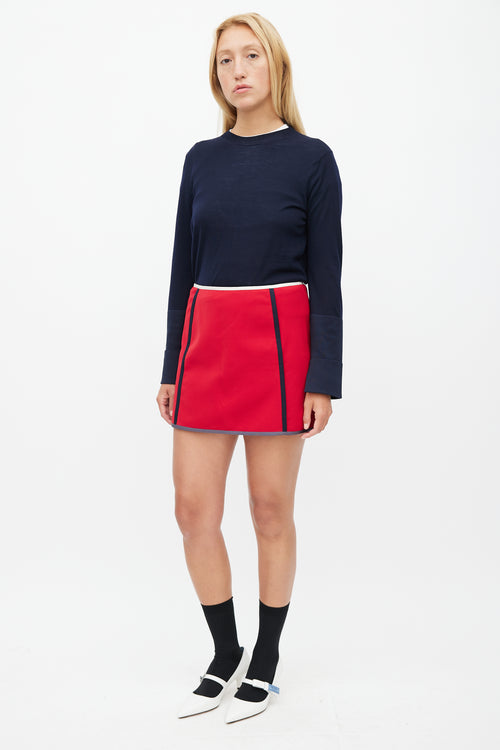 Prada Red & Multicolour Trim Skirt