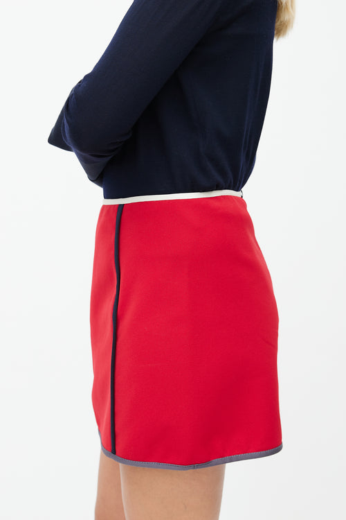Prada Red & Multicolour Trim Skirt