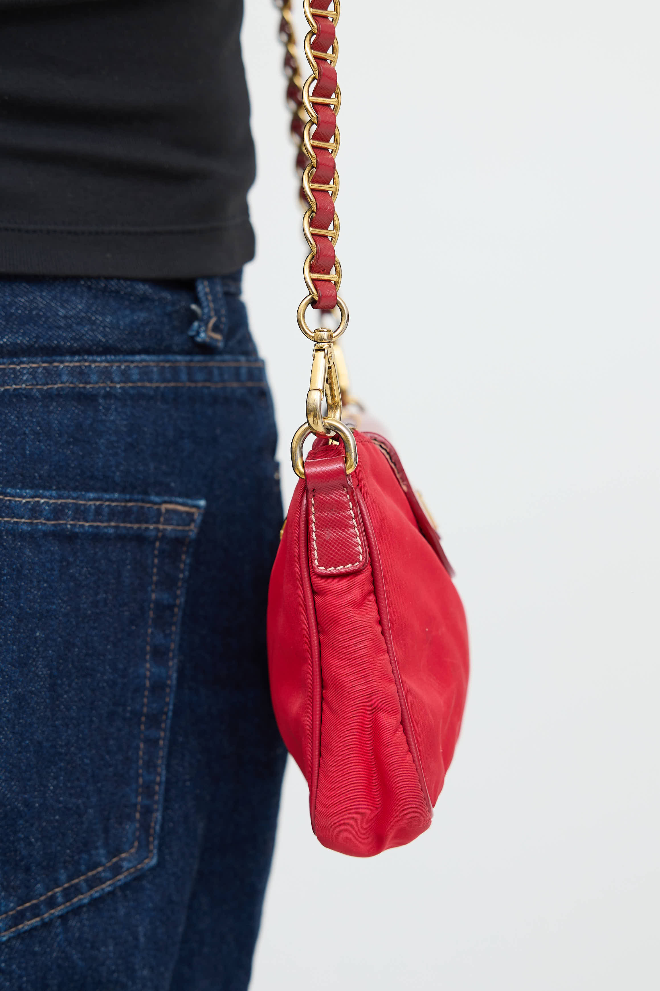 Saffiano Leather Tessuto Chain Bag