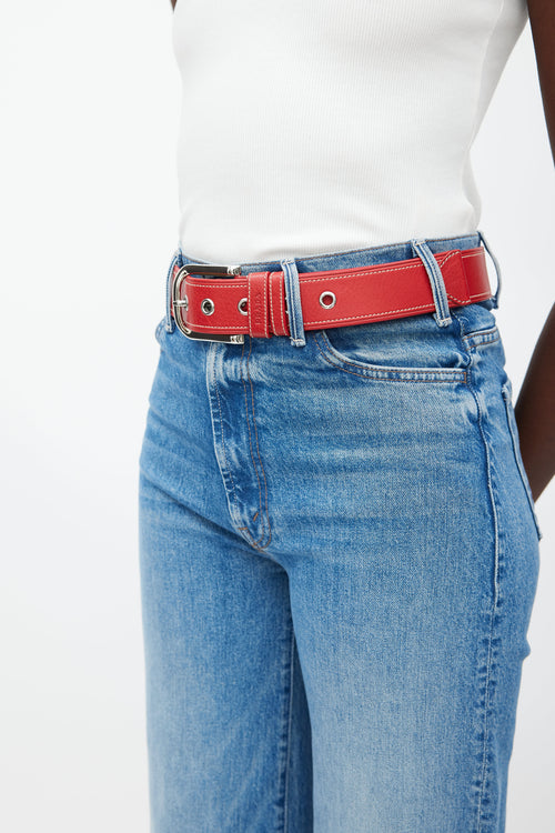 Prada Red & Silver Buckle Leather Belt