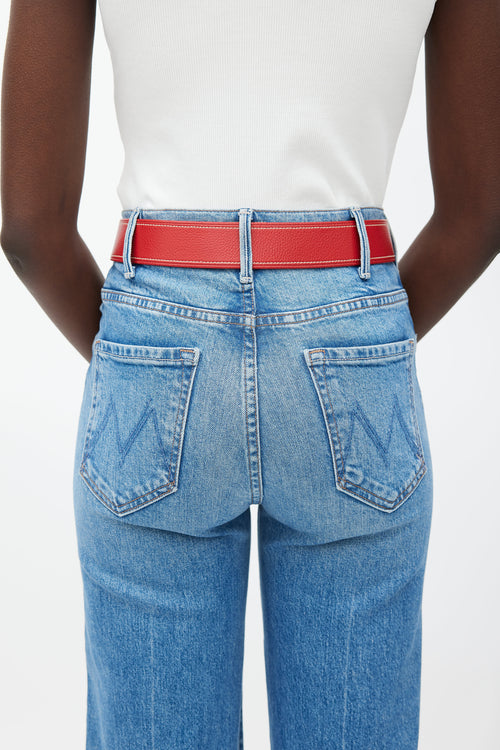 Prada Red & Silver Buckle Leather Belt