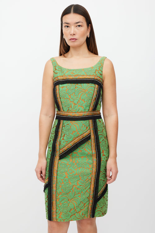 Prada SS 2015 Green & Orange Damask Dress