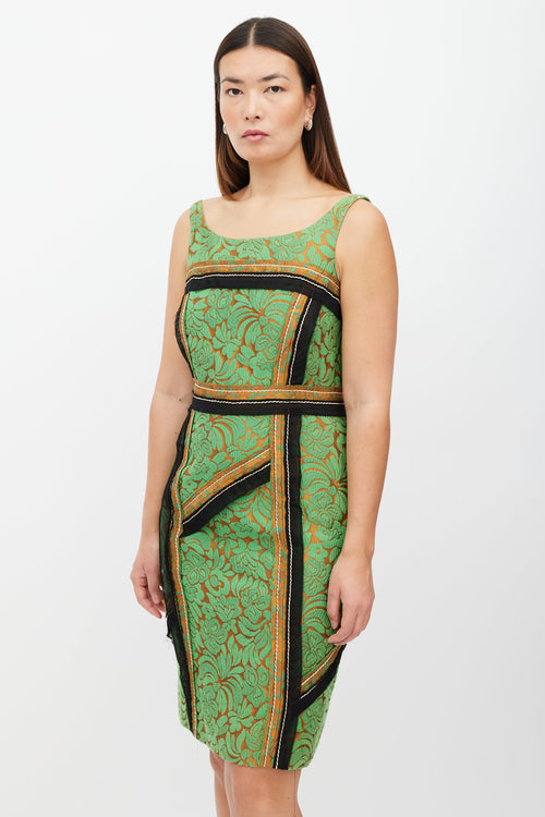 Prada SS 2015 Green & Orange Damask Dress