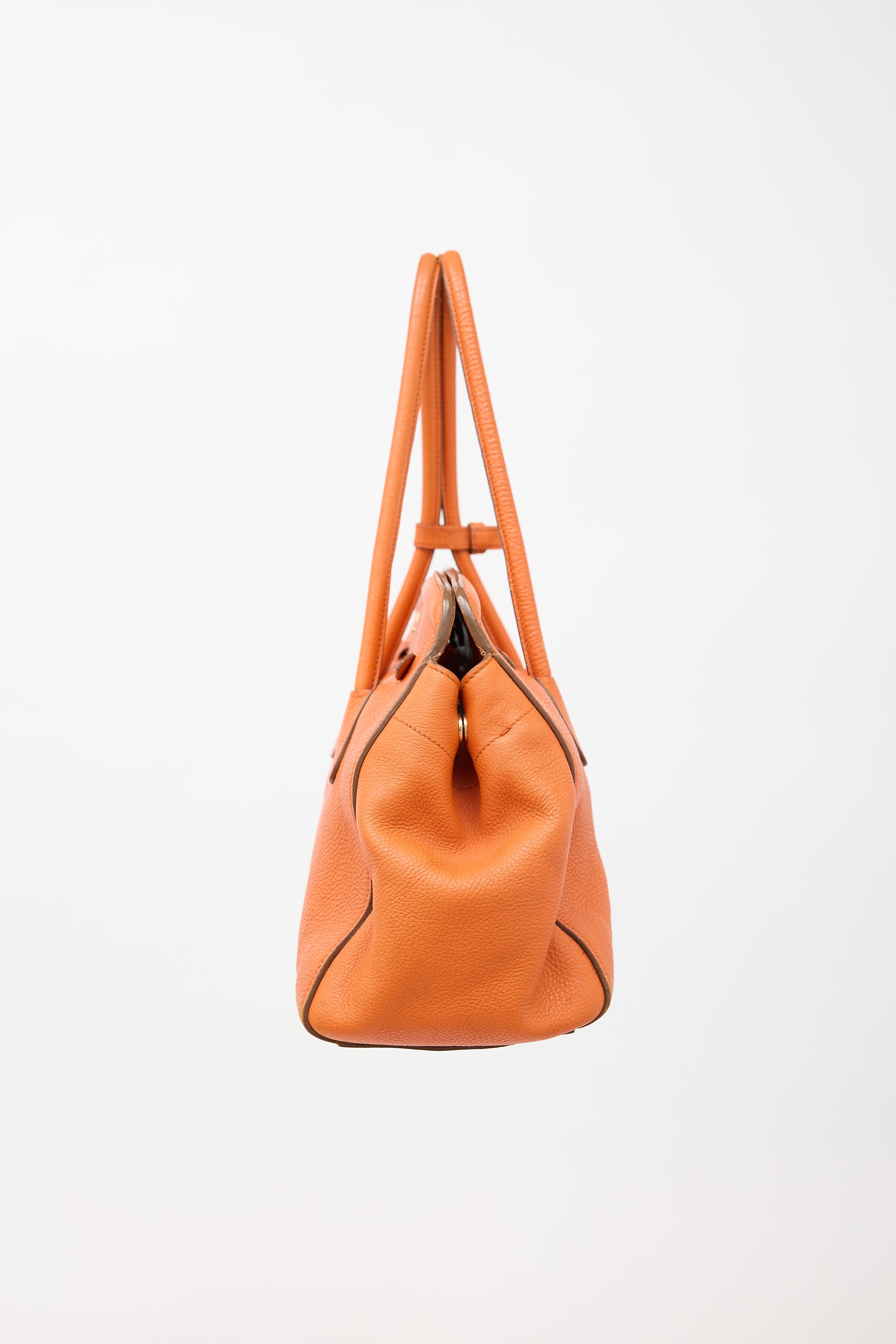 Prada Daino Leather Frame Tote Bag