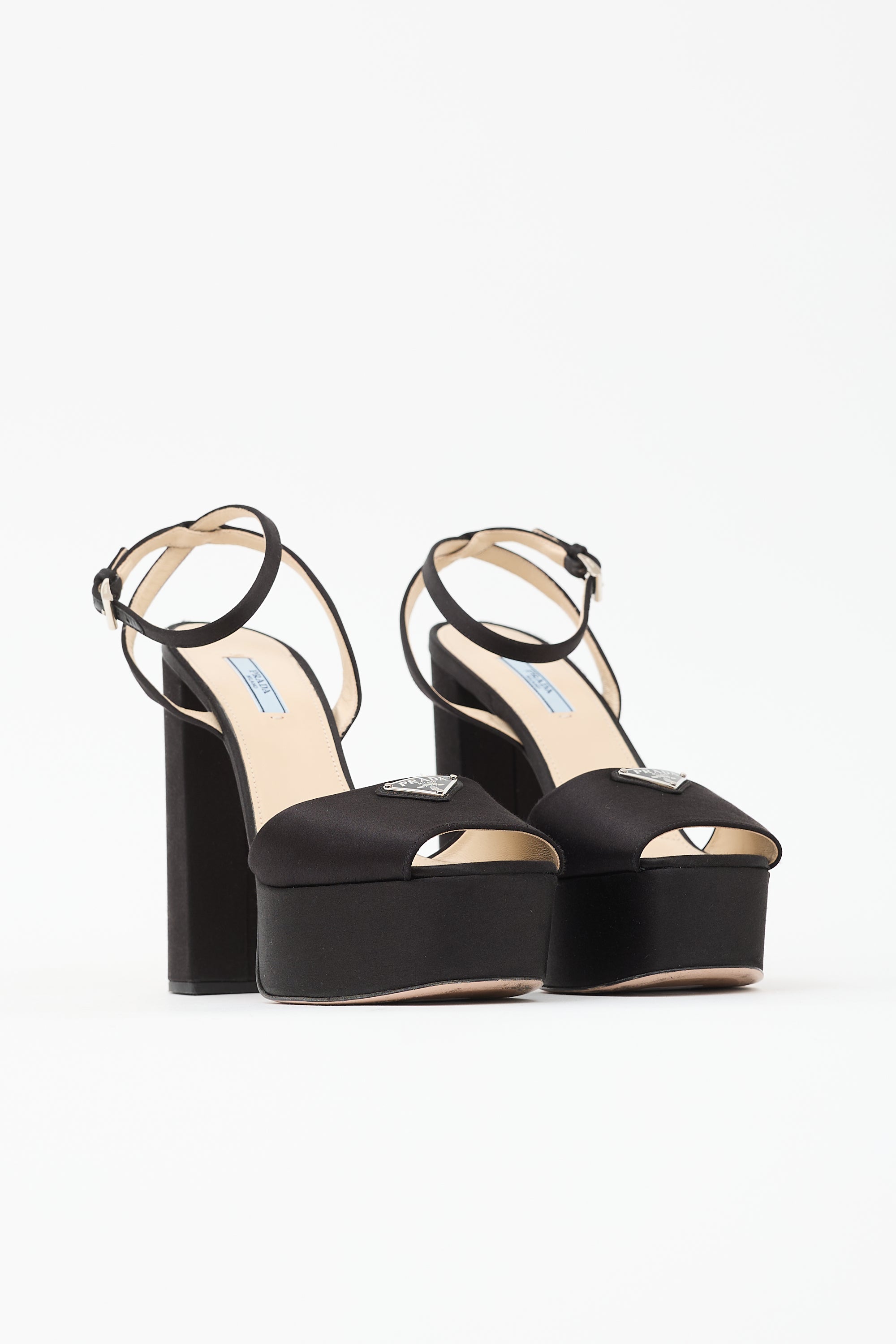 Prada Satin Logo Platform Sandal