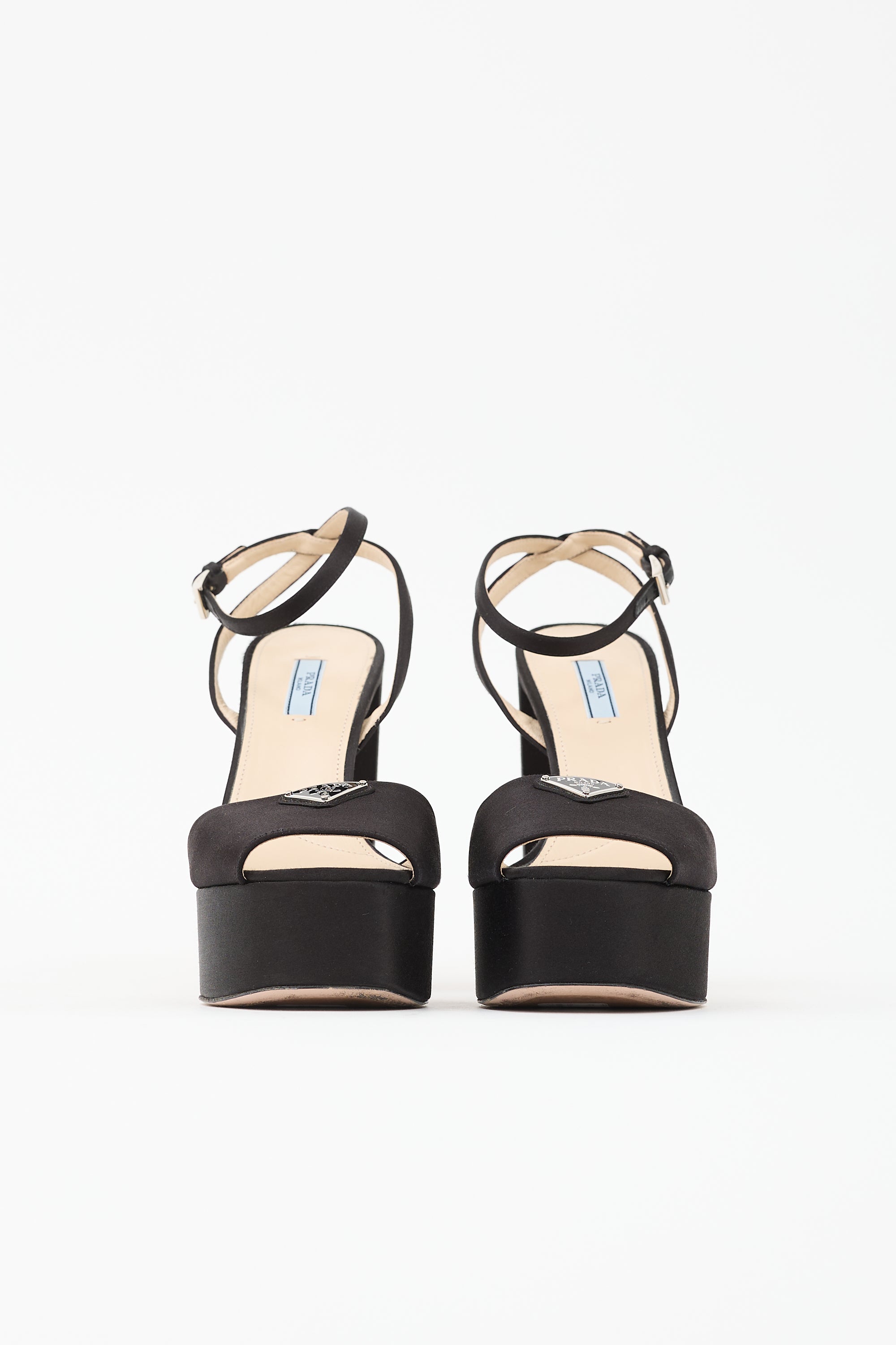 Prada Satin Logo Platform Sandal