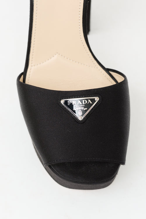 Prada Satin Logo Platform Sandal