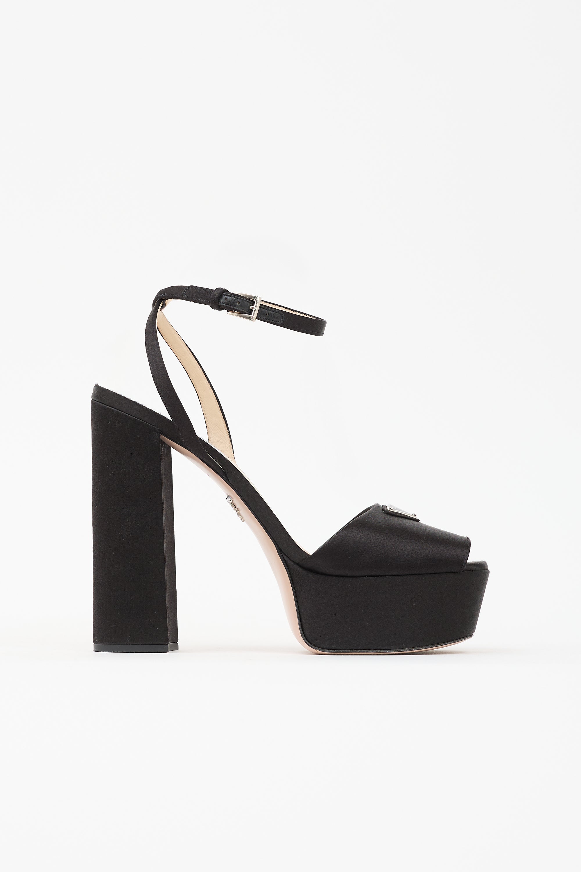 Prada Satin Logo Platform Sandal