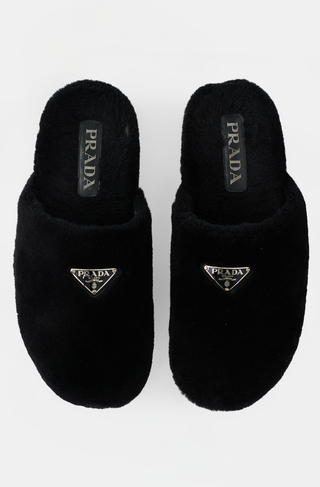 Prada Shearling Logo Mule