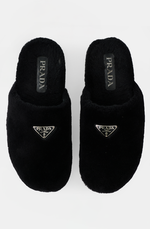 Prada Shearling Logo Mule
