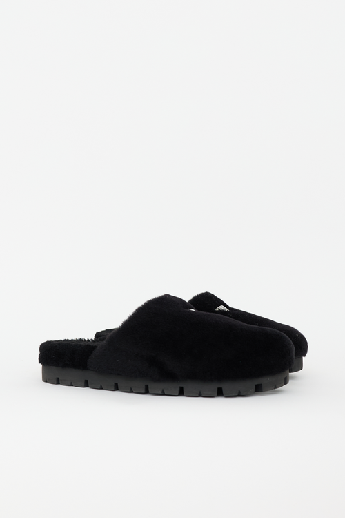 Prada Shearling Logo Mule