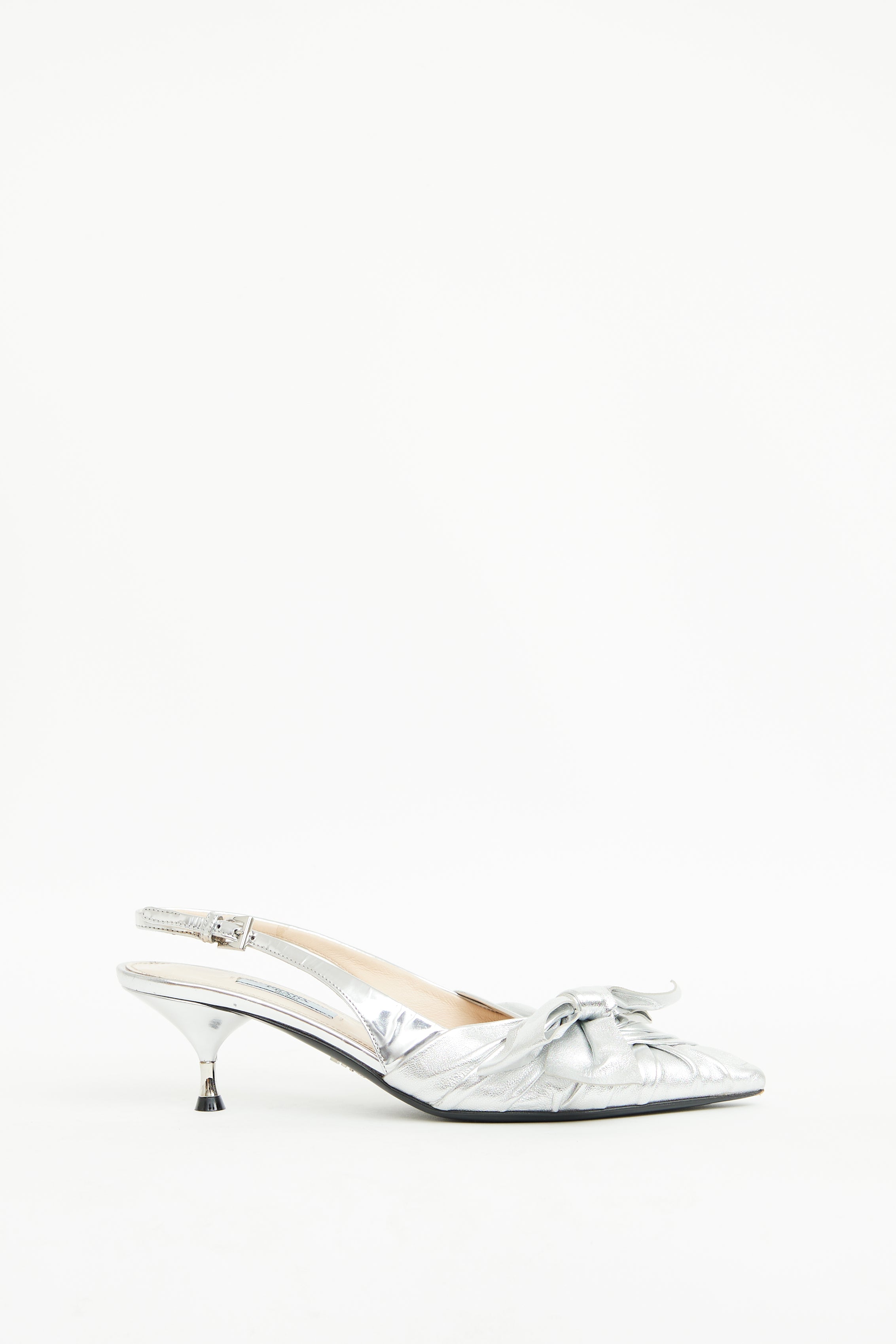 Prada Silver Metallic Knotted Slingback Pump