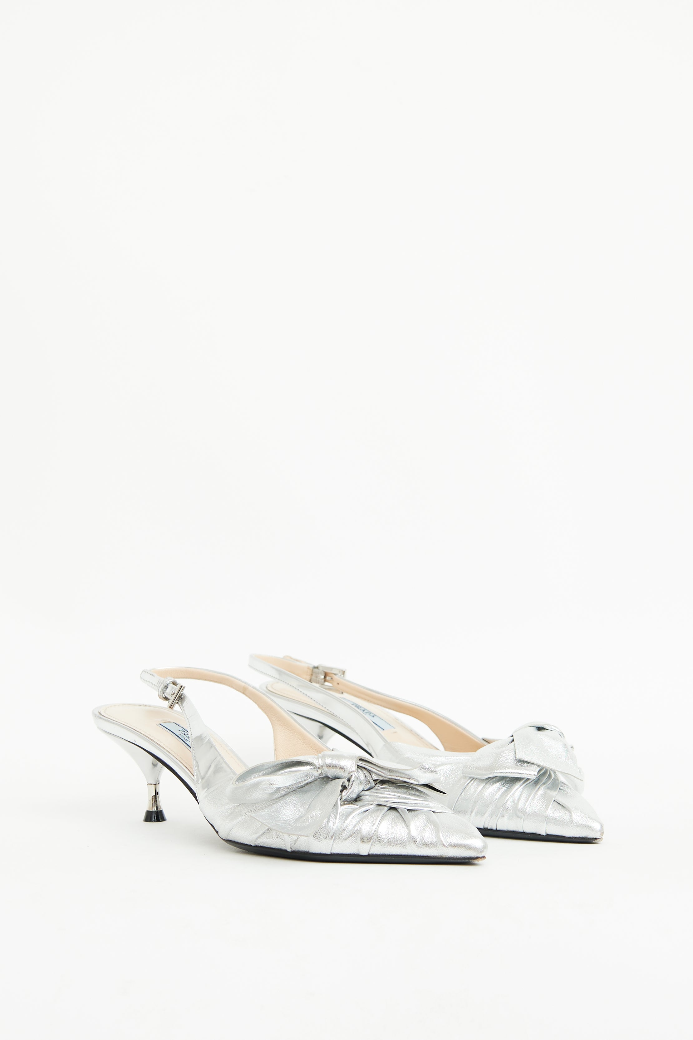 Prada Silver Metallic Knotted Slingback Pump