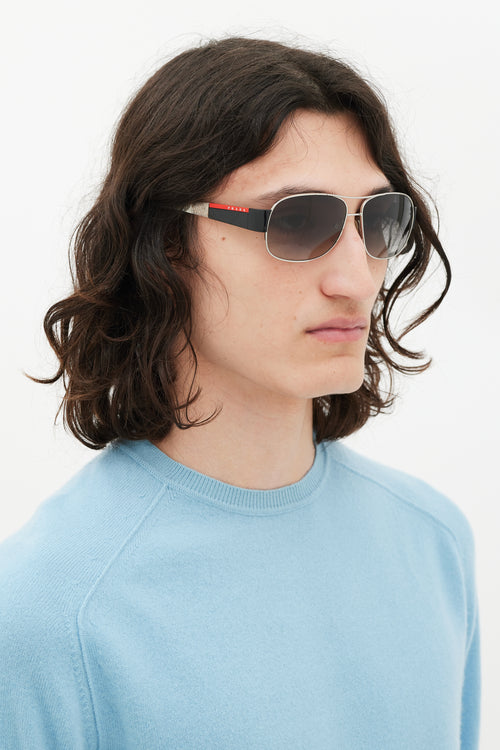 Prada Silver & Multicolour SPS56H Aviator Sunglasses