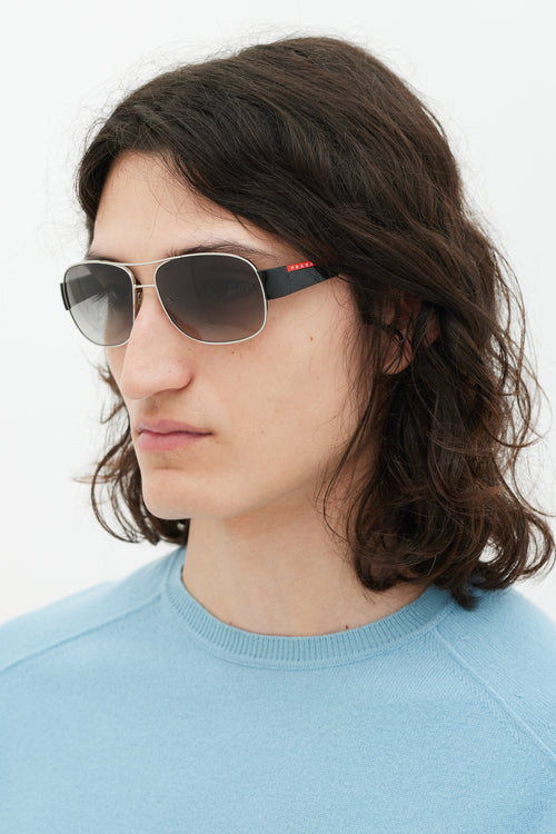 Prada Silver & Multicolour SPS56H Aviator Sunglasses