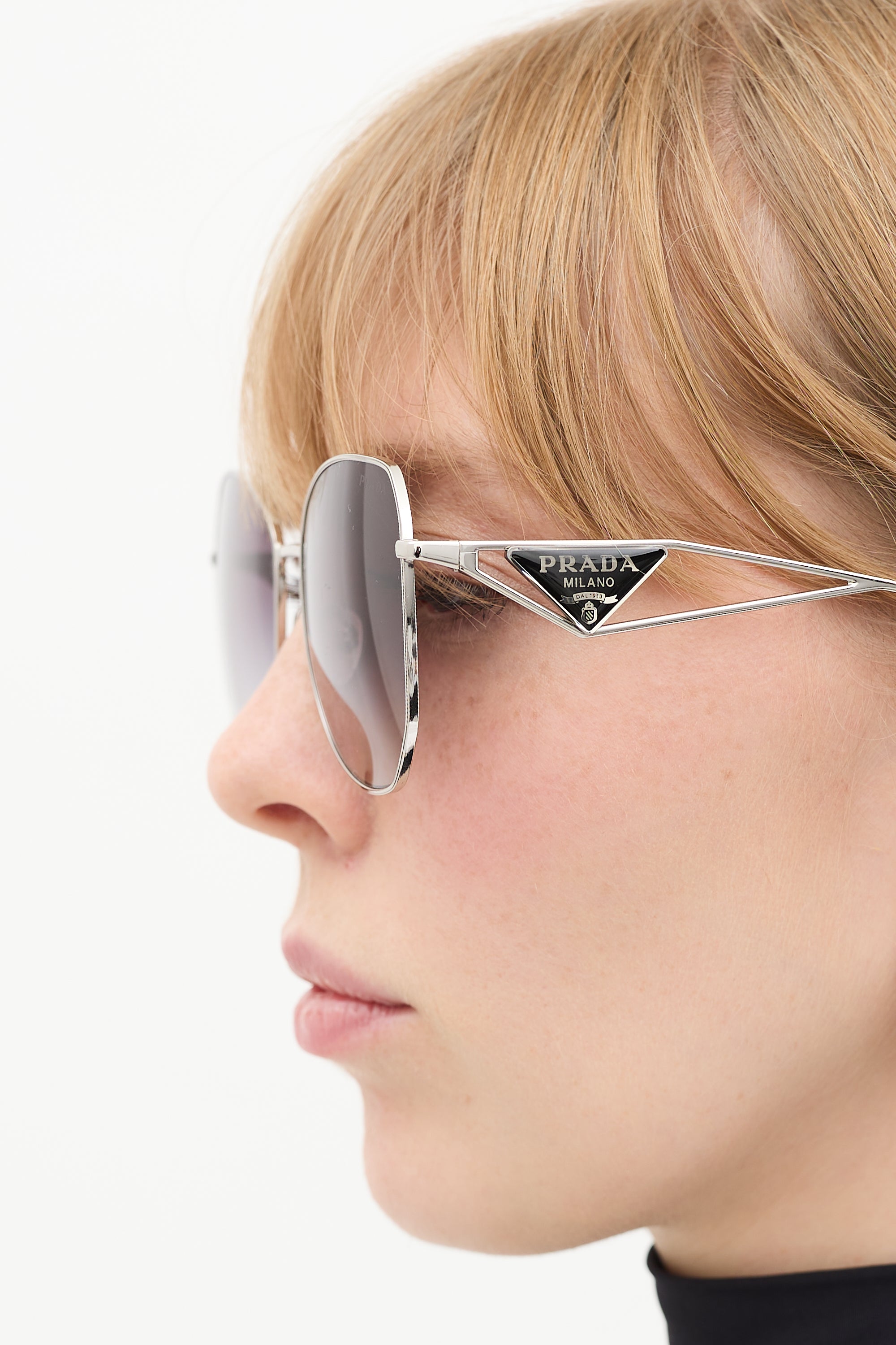 Prada Silver SPR57Y Triangle Logo Angular Rounded Sunglasses