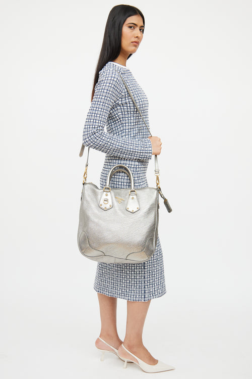 Prada Silver Metallic Vitello Daino Tote