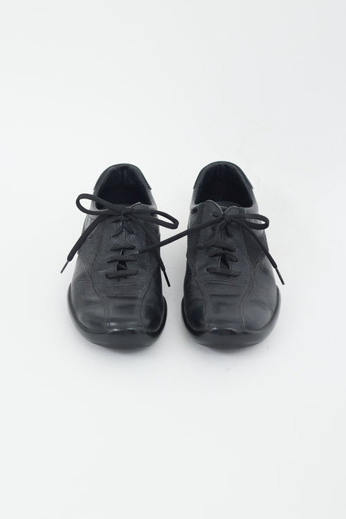 Prada Sport Black Leather & Suede Lace Up Sneaker