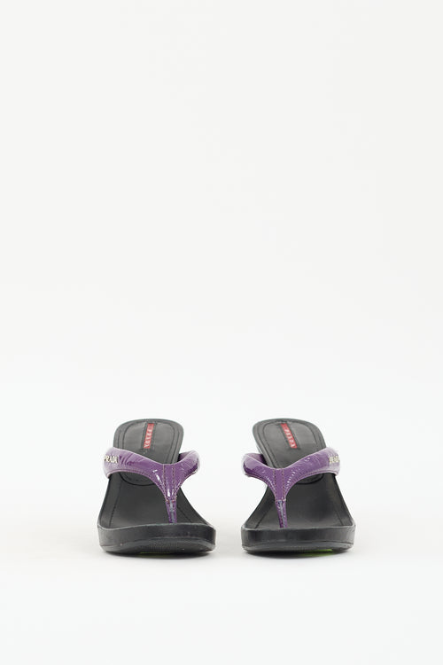 Prada Sport Purple & Black Patent Leather Wedge Sandal