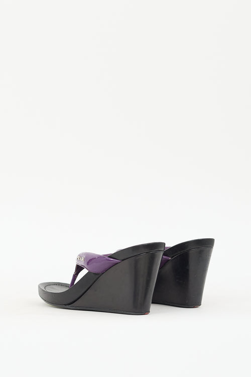 Prada Sport Purple & Black Patent Leather Wedge Sandal