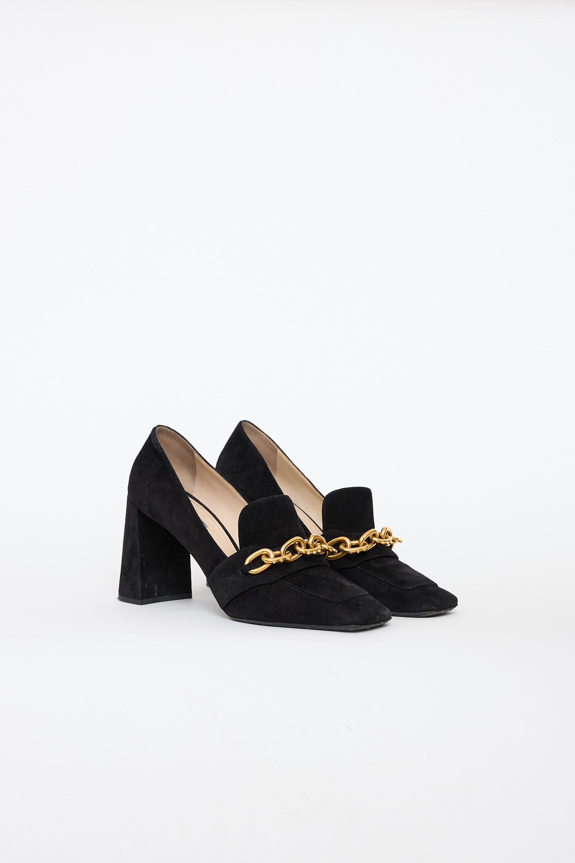 Prada Suede Chain High Heel Loafer