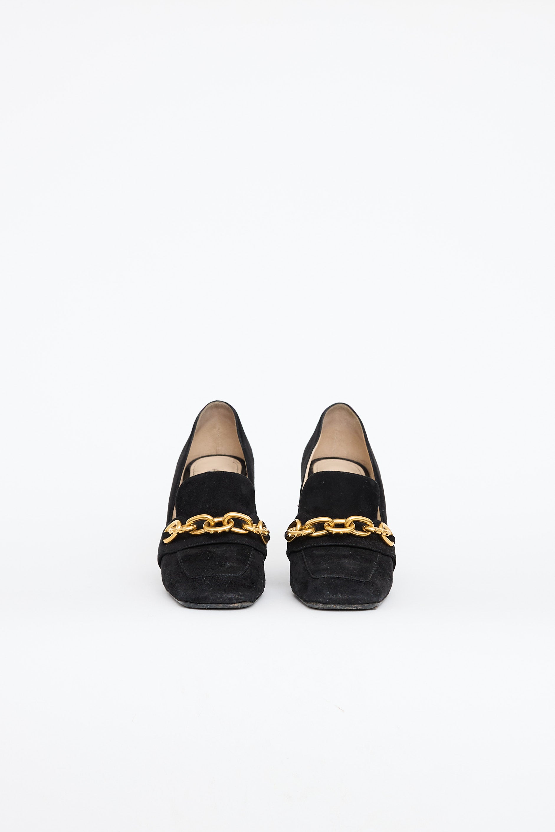Prada Suede Chain High Heel Loafer