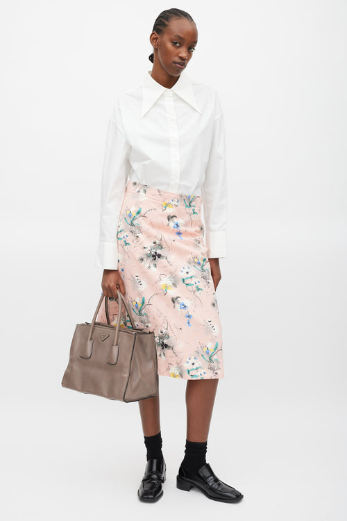 Prada Taupe & Silver Leather City Bag