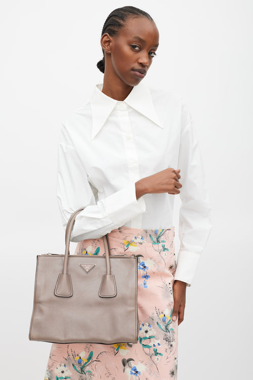 Prada Taupe & Silver Leather City Bag