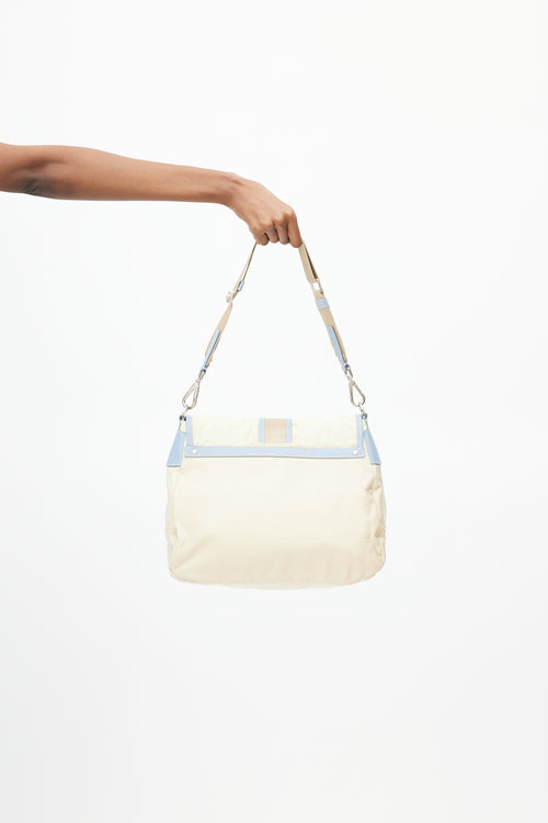 Prada Vintage Beige & Blue Nylon Shoulder Bag
