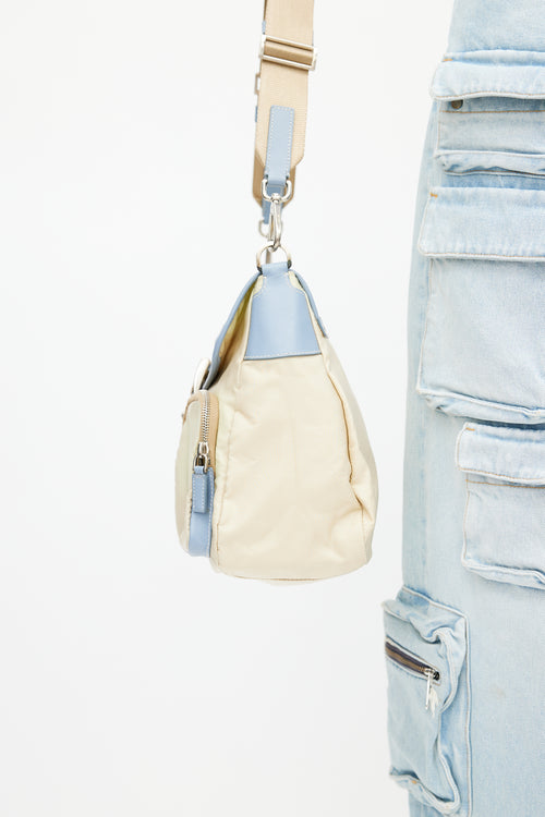 Prada Vintage Beige & Blue Nylon Shoulder Bag