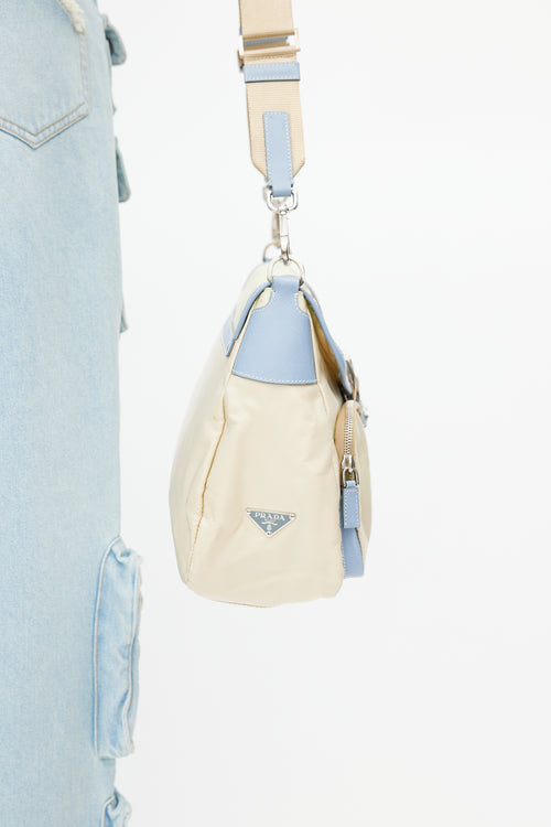 Prada Vintage Beige & Blue Nylon Shoulder Bag