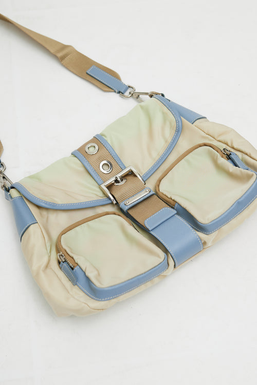 Prada Vintage Beige & Blue Nylon Shoulder Bag