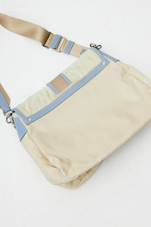Prada Vintage Beige & Blue Nylon Shoulder Bag