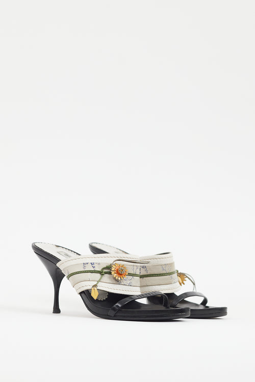 Prada Vintage Black & White Floral Heeled Mule