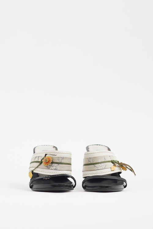 Prada Vintage Black & White Floral Heeled Mule