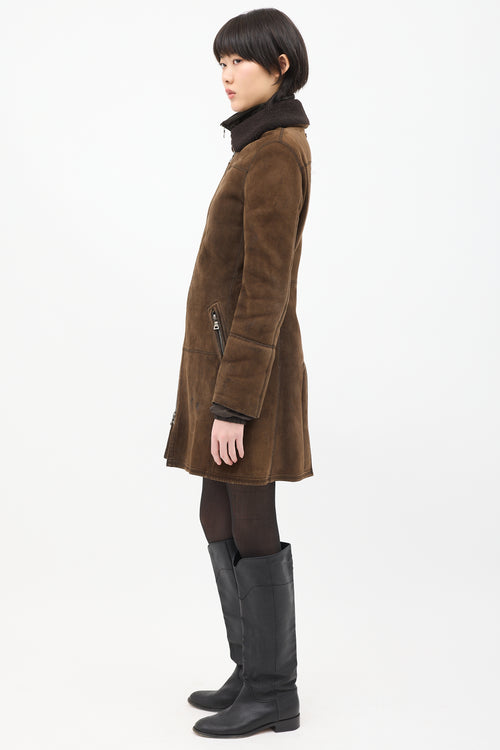 Prada Vintage Brown Shearling & Nylon 2-in-1 Coat