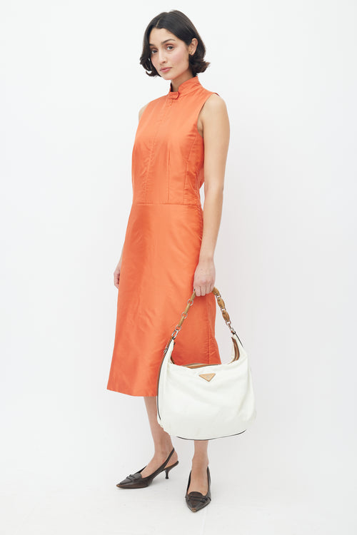 Prada Vintage Cream Nylon & Mariner Wood Shoulder Bag