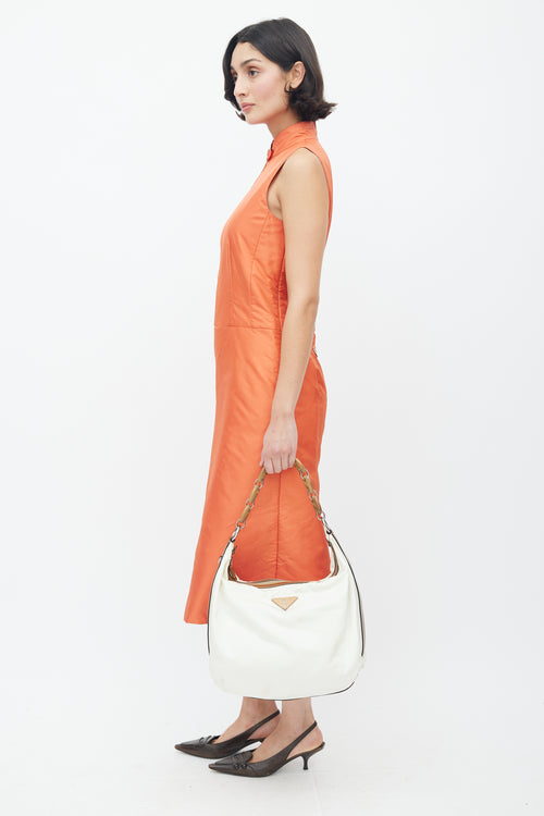 Prada Vintage Cream Nylon & Mariner Wood Shoulder Bag