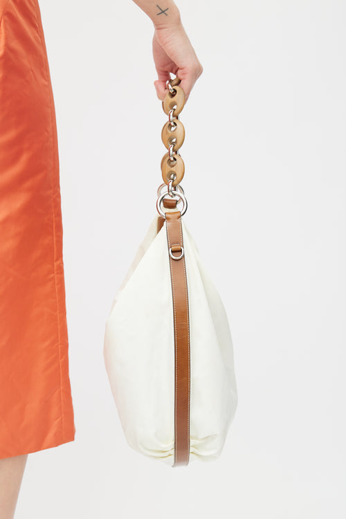 Prada Vintage Cream Nylon & Mariner Wood Shoulder Bag