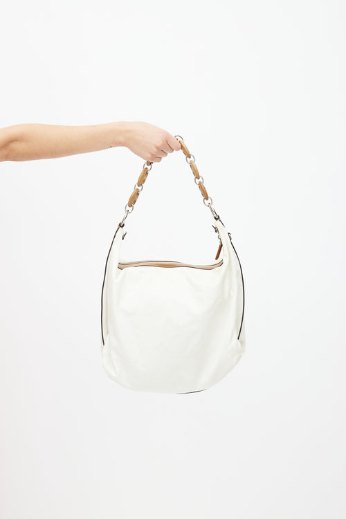 Prada Vintage Cream Nylon & Mariner Wood Shoulder Bag