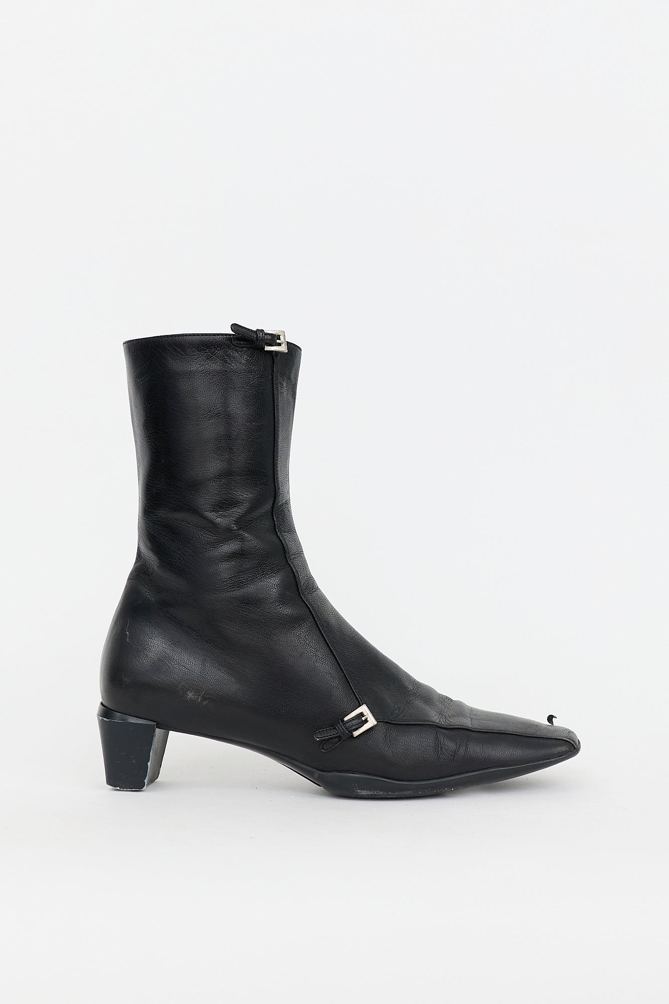 Prada Vintage Leather Buckle Ankle Boot