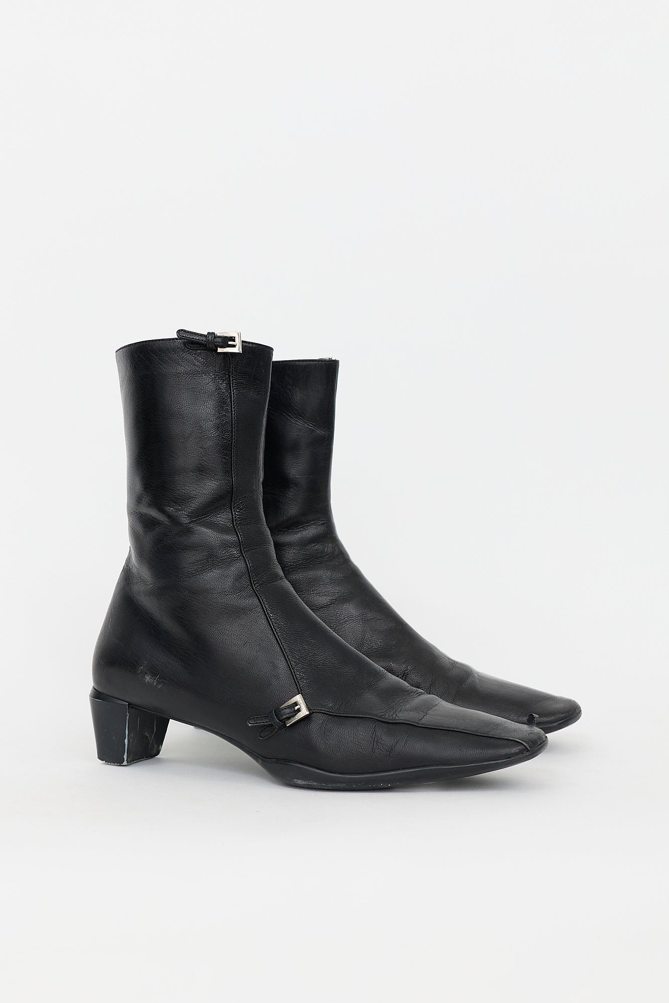 Prada Vintage Leather Buckle Ankle Boot