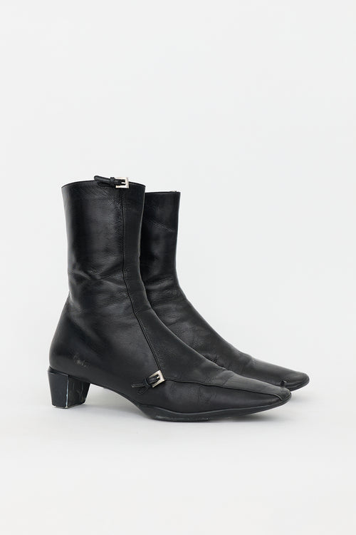 Prada Vintage Leather Buckle Ankle Boot