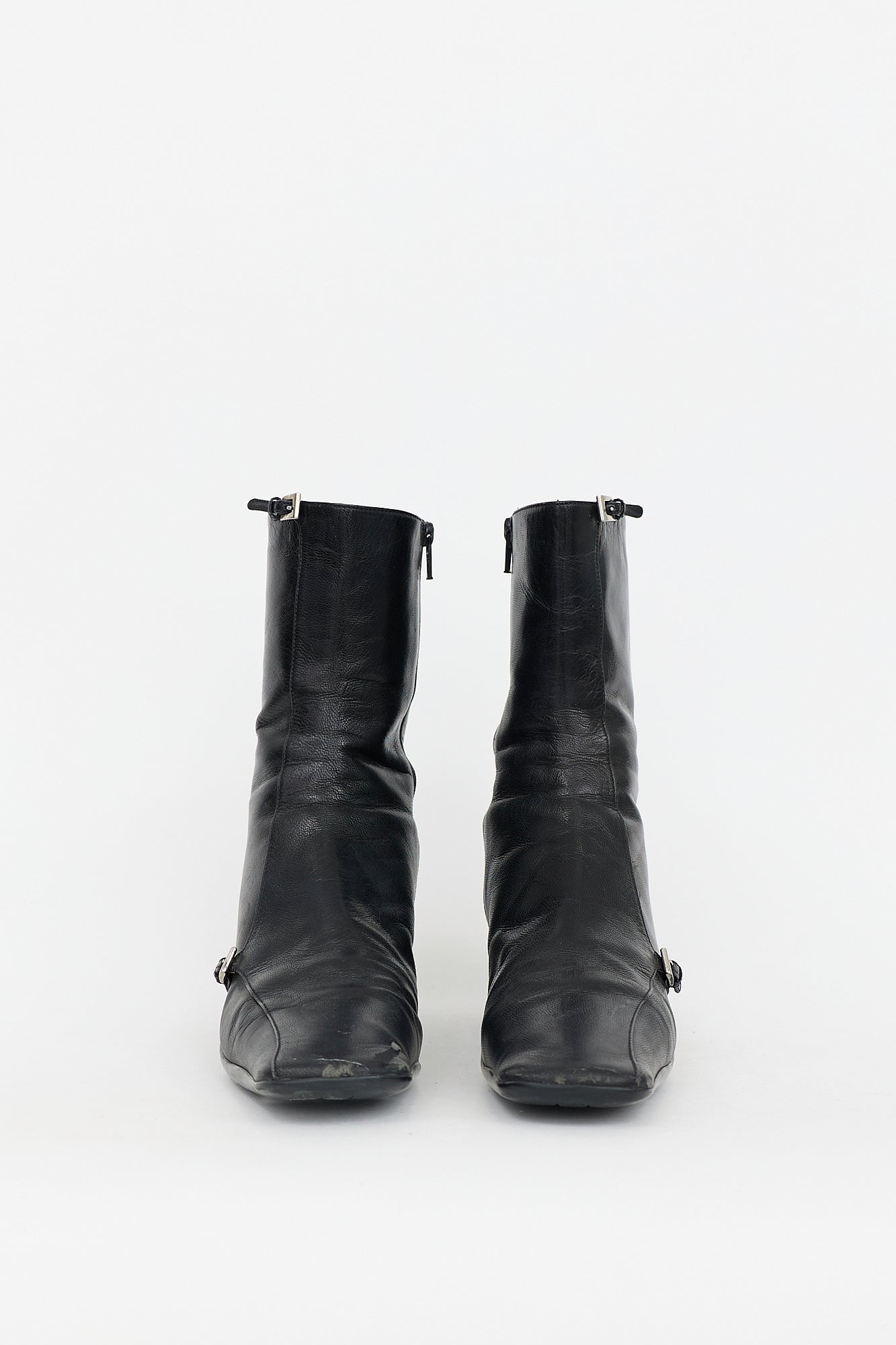 Prada Vintage Leather Buckle Ankle Boot