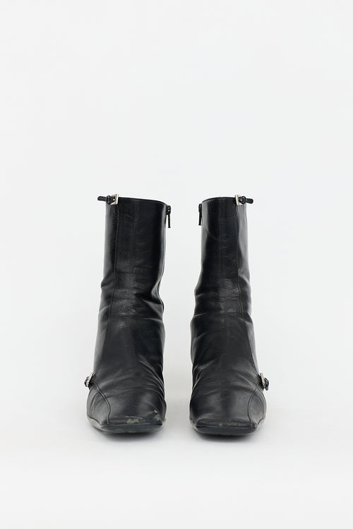 Prada Vintage Leather Buckle Ankle Boot