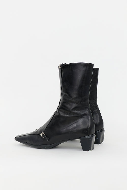 Prada Vintage Leather Buckle Ankle Boot
