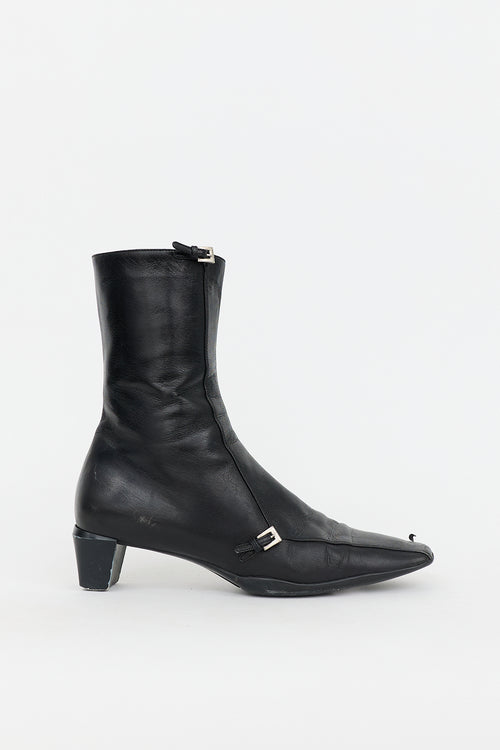 Prada Vintage Leather Buckle Ankle Boot
