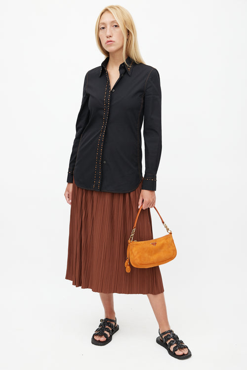 Prada Vintage Orange Suede Pom Pom Shoulder Bag